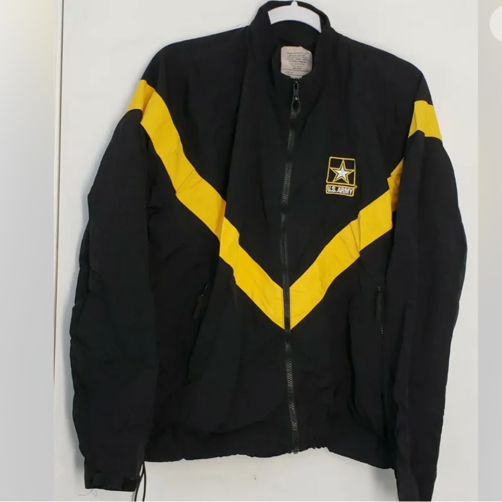 US Army Regular PT Jacket Black Gold APFU Uniform vintage Med windbreaker